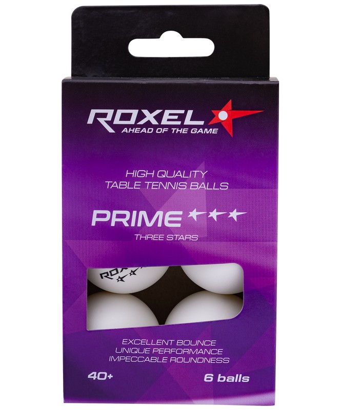 Мячи для настольного тенниса Roxel 3* Prime, 6 шт, белый