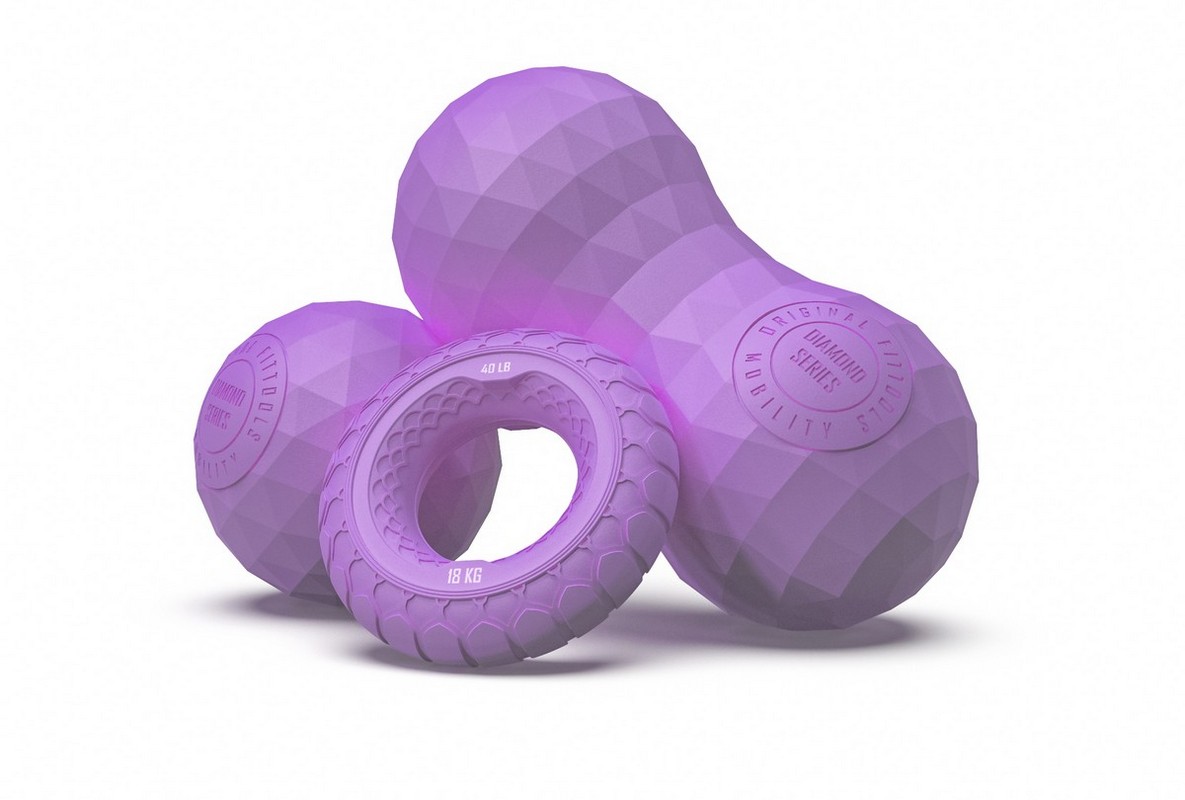 Купить Набор из двух массажных мячей с кистевым эспандером Original Fit.Tools FT-SM3ST-PP пурпурный,