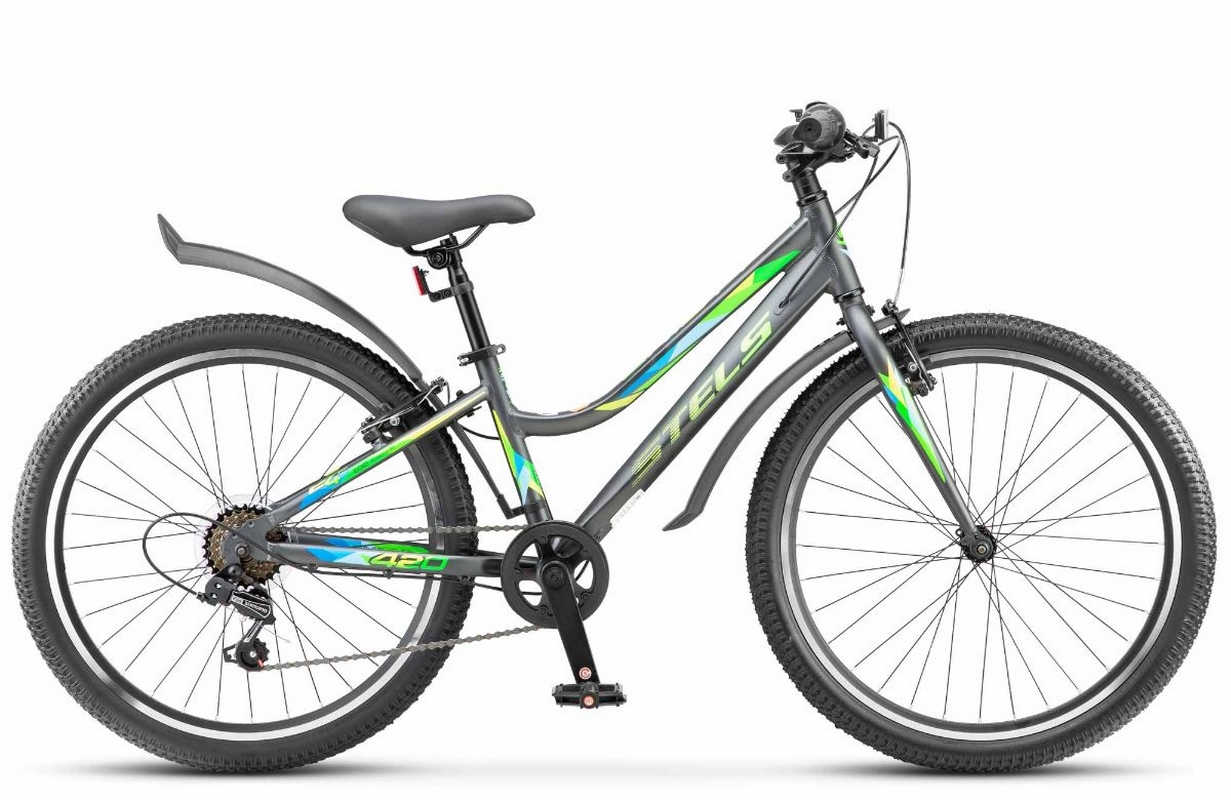 

Велосипед 24 quot; Stels Cristy 420 V Z010 (рама 12) (ALU рама) (6-ск.) X0000001692 Матовый серый\зеленый 2025 (М)