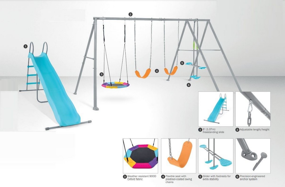 Качели детские 472х254х211см Комплекс 4 качели+горка Intex 44152