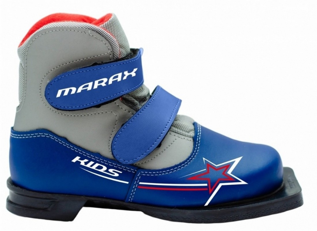фото Ботинки лыжные 75 мм marax kids (на липучке) синий-серебро