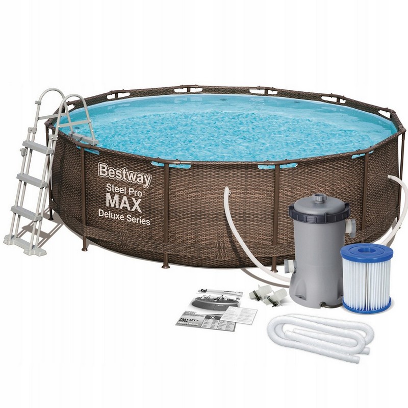 Купить Каркасный бассейн круглый 366х122см+насос-фильтр Bestway Steel Pro Max 5617V Ротанг,