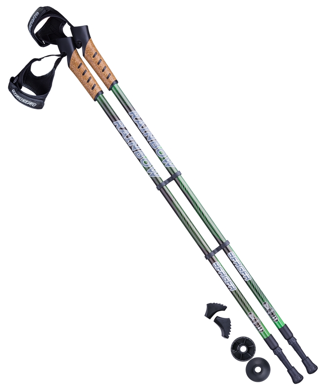 Палки для скандинавской ходьбы Berger Rainbow, 77-135 см, 2-секционные, чёрный/ярко-зелёный - фото 1
