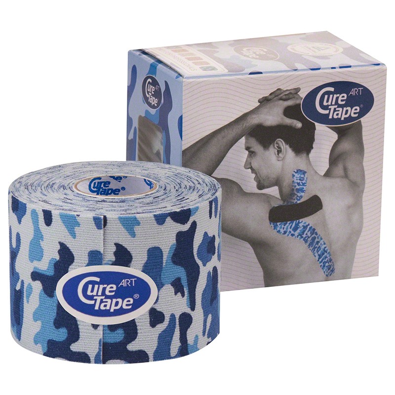 фото Тейп кинезиологический curetape art camo, бело-сине-голубой