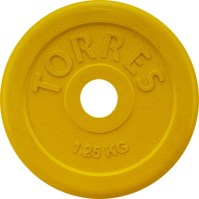 Купить Диск обрезиненный Torres 1,25 кг PL50381, d.25мм, желтый,