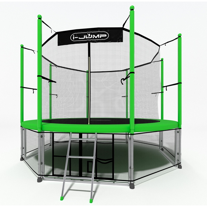 Батут i-Jump Classic 14FT 427 см с нижней сетью и лестницей зеленый 700_700