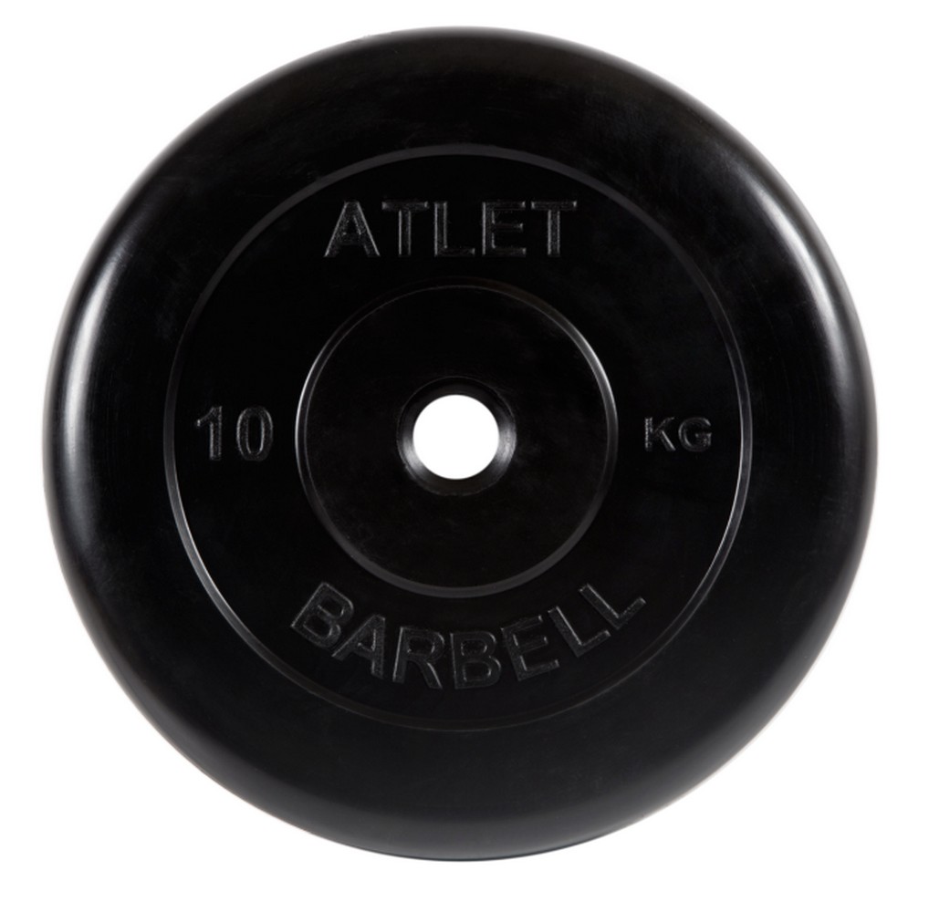 Диск обрезиненный d31мм MB Barbell Atlet 10кг черный MB-AtletB31-10