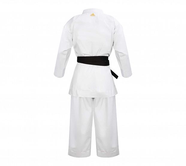 Кимоно для карате подростковое Adidas K300 Taikyoku Hybrid Cut WKF белое с золотым логотипом