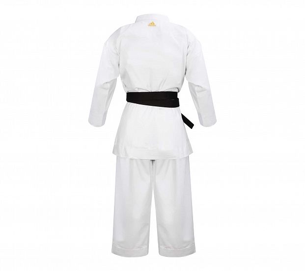 Кимоно для карате подростковое Adidas K300 Taikyoku Hybrid Cut WKF белое с золотым логотипом 621_553