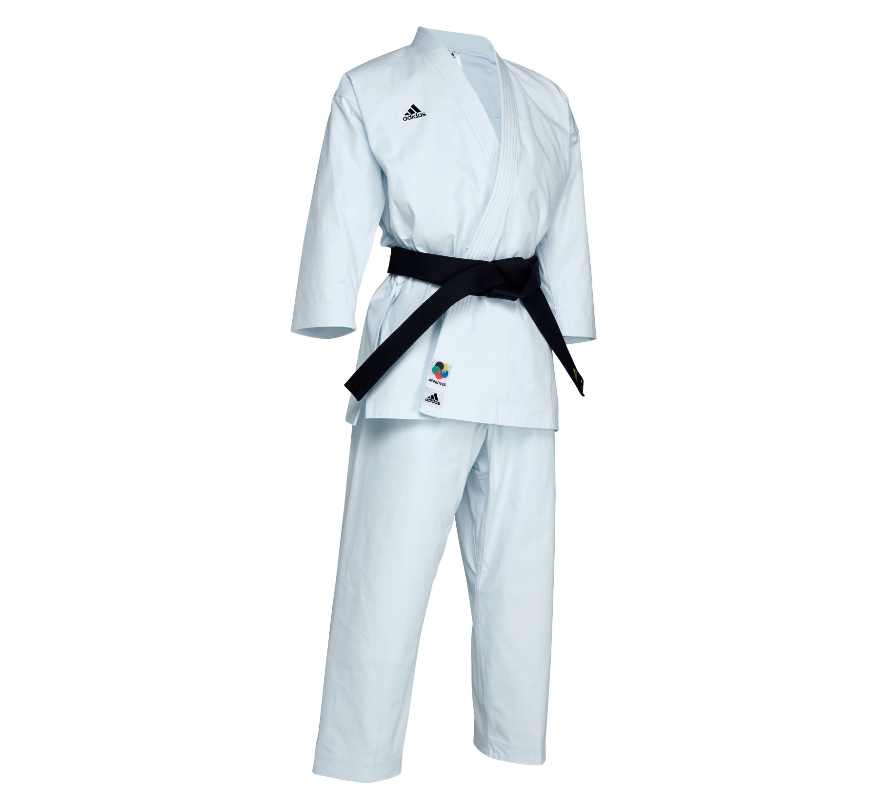 Кимоно для карате подростковое Adidas K999 Shori Karate Uniform Kata WKF белое с черным логотипом 1820_1620