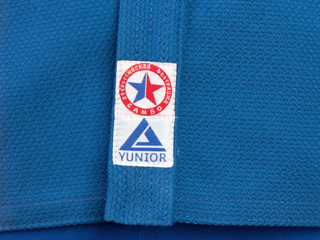 Комплект для Самбо (куртка, шорты трикотаж) плетенный, лицензионный, синий 1067_800