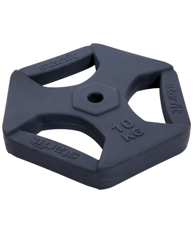 фото Диск обрезиненный с хватами starfit bb-205 10 кг, d26 мм, без стальной втулки, темно-серый star fit