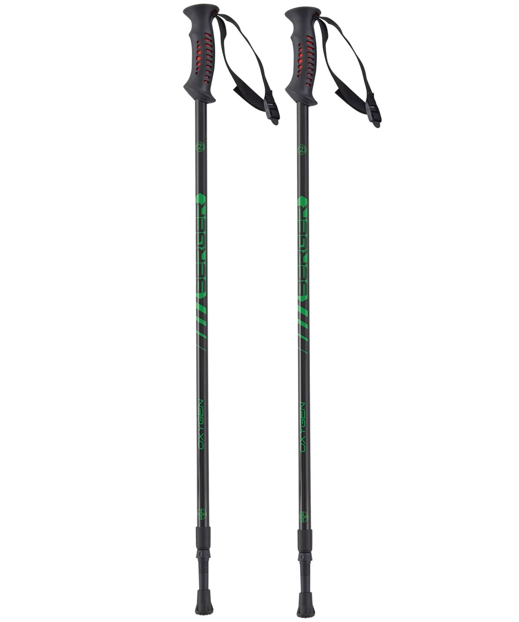 Скандинавские палки Berger  Oxygen 2-секционные, 77-135 см, черный\зеленый - фото 1