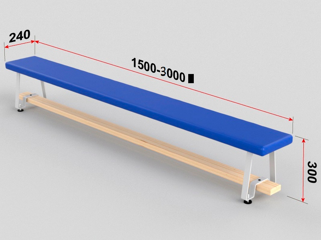 Скамейка гимнастическая полумягкая, ножка - металл Glav 04.303.1-3000 Длина 300см
