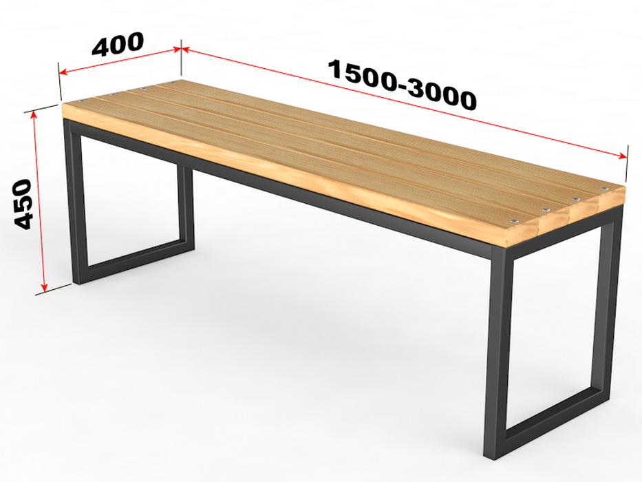 Уличная скамейка без спинки Glav Прямоугольник длина 1500 мм 14.6.200-1500 933_700