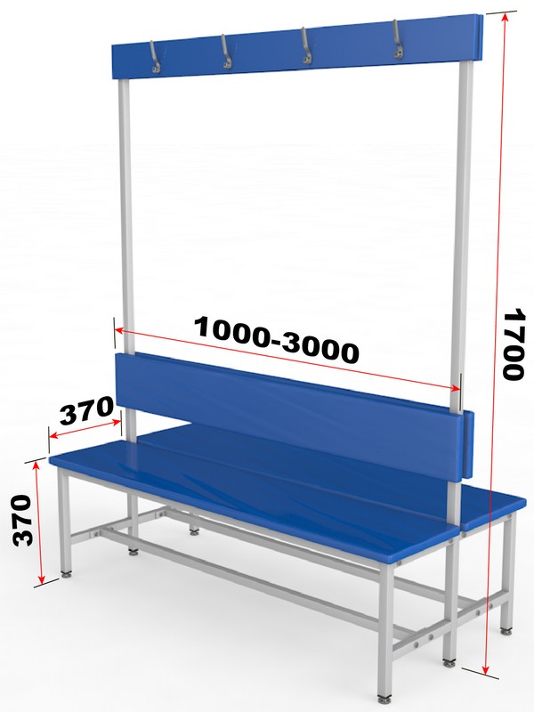 Скамейка для раздевалки с вешалкой, двухсторонняя, мягкая, 200см Glav 10.6000-2000 600_800