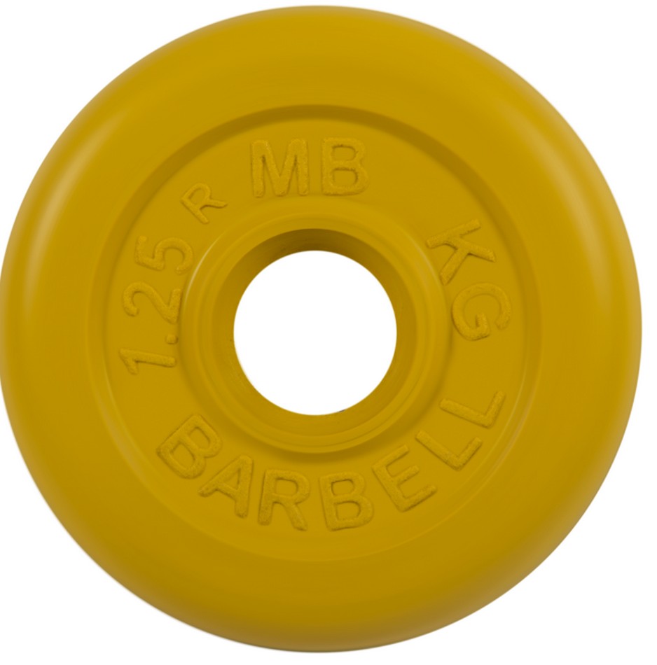 Купить Диск обрезиненный d26мм MB Barbell MB-PltC26-1,25 1,25 кг желтый, MB Barbell