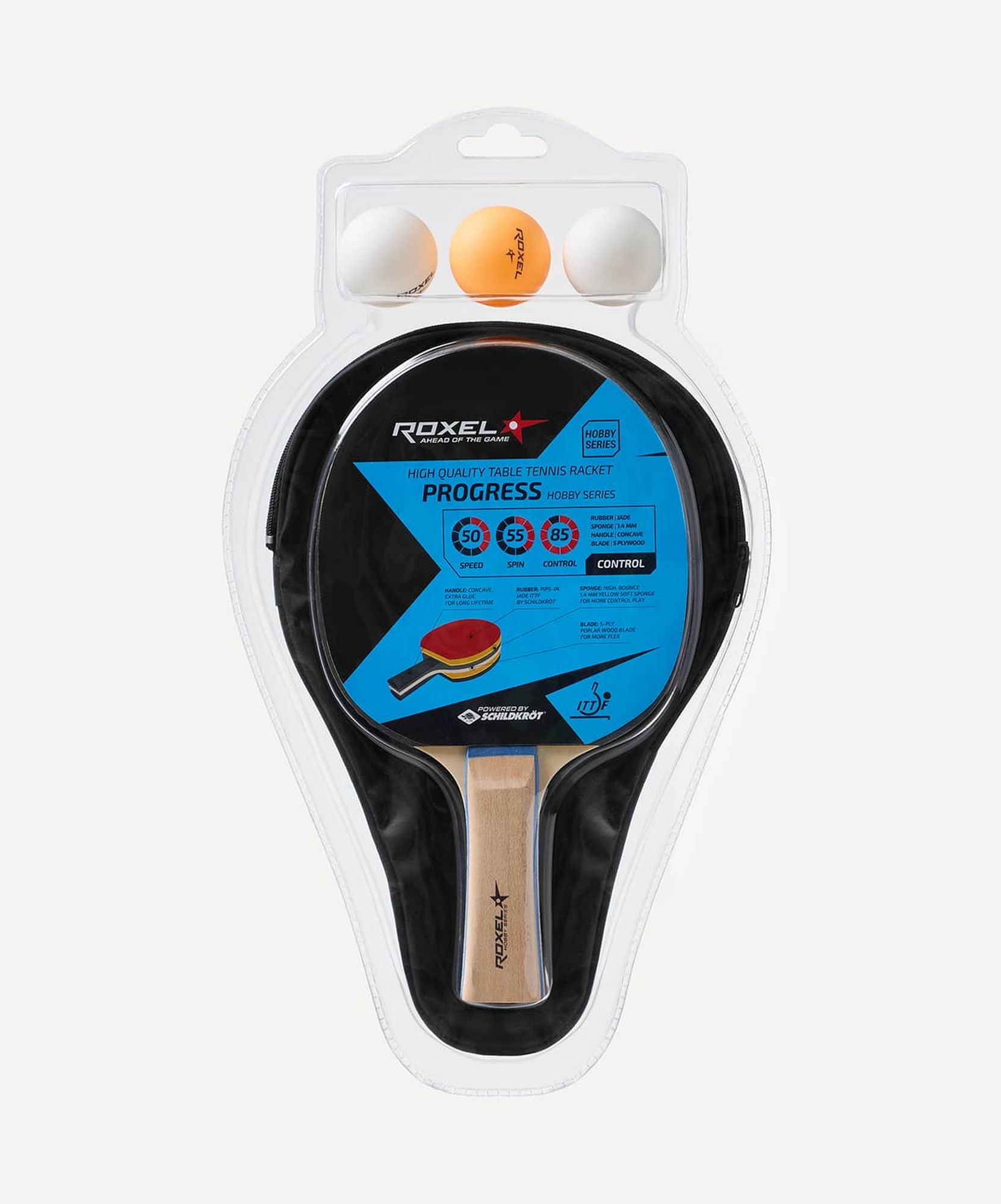 Набор для настольного тенниса Roxel Hobby Progress, 1 ракетка, 3 мяча, чехол 1663_2000