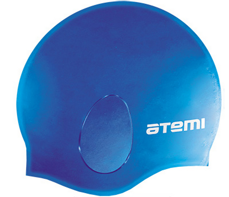 Шапочка для плавания Atemi силикон (c ушами), EC104 синяя