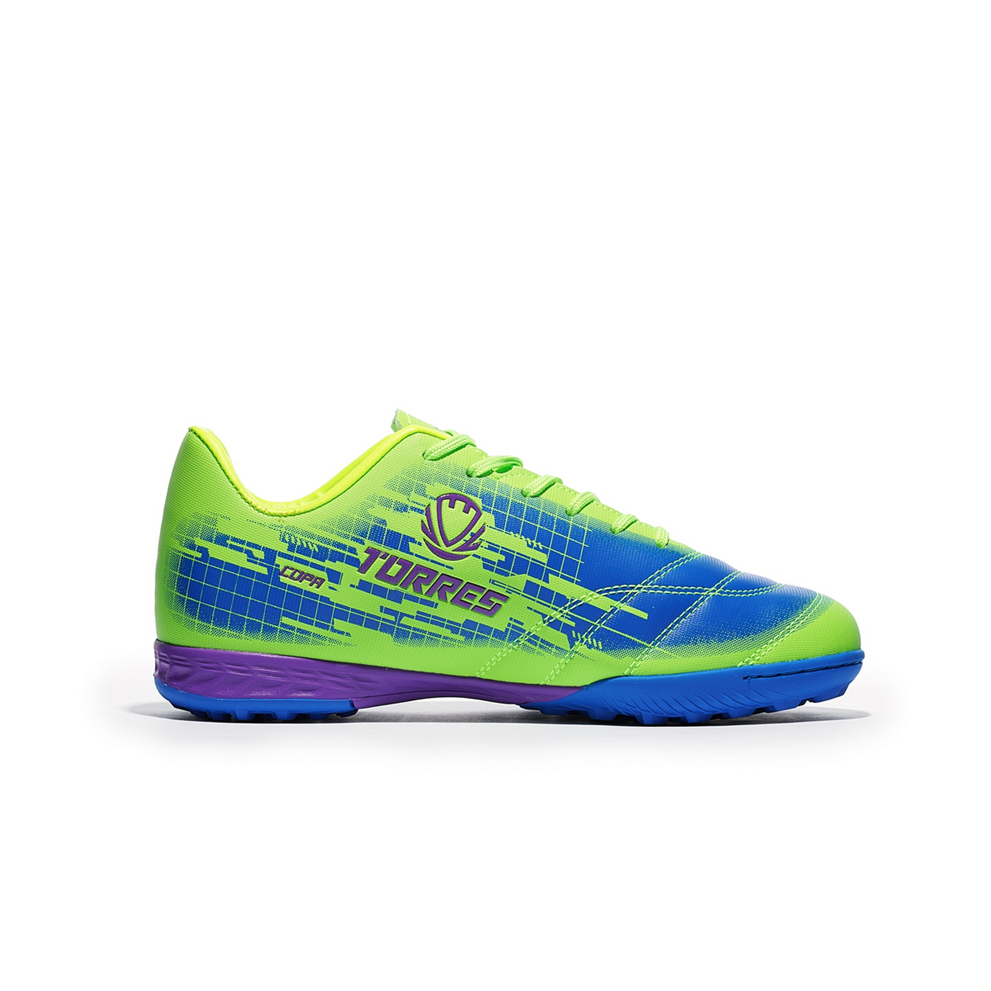 Бутсы футбольные (многошиповки) детские Torres COPA KID TS234238-350 салатово-синий 2000_2000