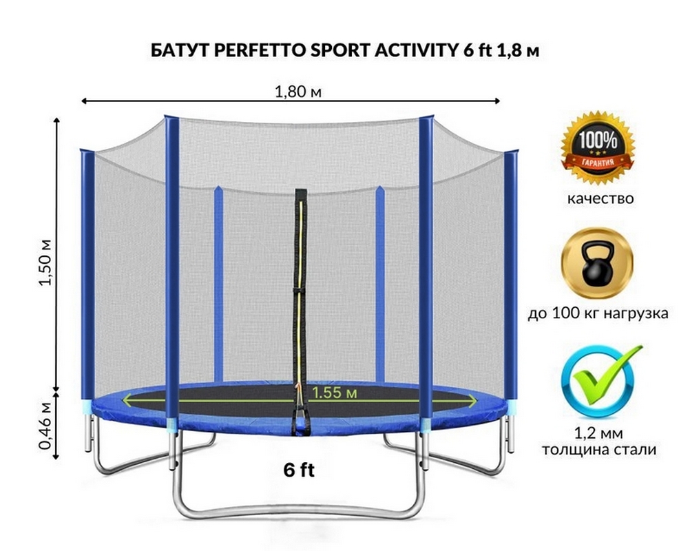 Батут с защитной сеткой Perfetto Sport Activity 6 quot; d180см 2500000067440 синий - фото 1