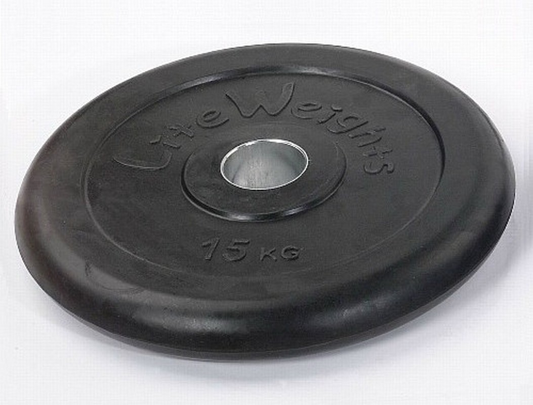 фото Диск обрезиненный 15 кг lite weights d-51mm, с металлической втулкой rj1050 черный
