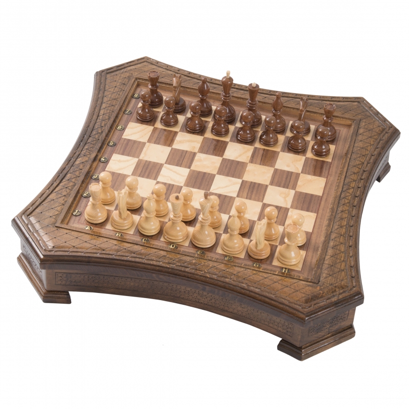 Шахматы резные Haleyan восьмиугольные в ларце 50 - фото 1