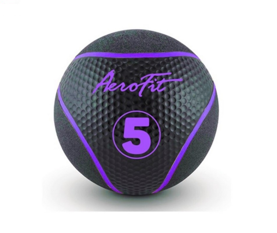 фото Набивной мяч 5 кг aerofit afmb5 черный\ фиолетовые полоски