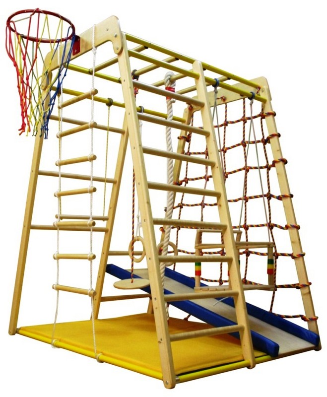 фото Детский спортивный комплекс вертикаль весёлый малыш wood горка мягкий бортик