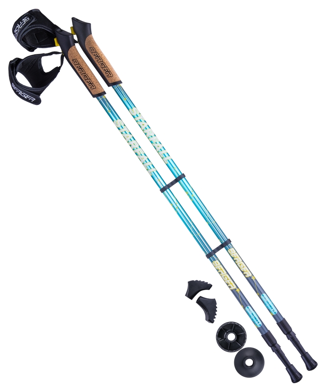 Палки для скандинавской ходьбы Berger Starfall 77-135 см, 2-секционные, синий/серый/жёлтый,  - купить со скидкой