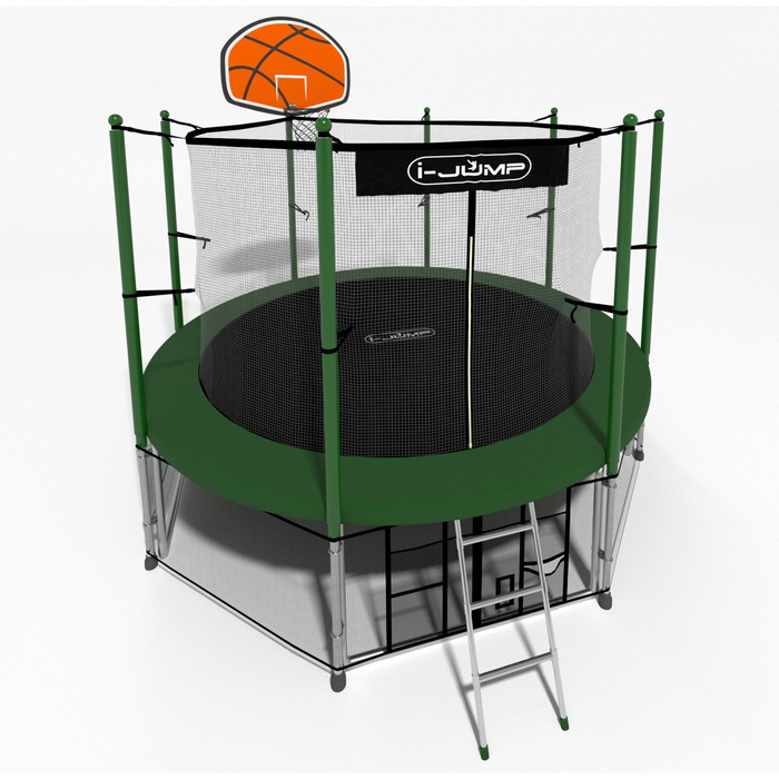 Батут i-Jump Classic Basket 12FT 366 см с нижней сетью и лестницей зеленый 700_700