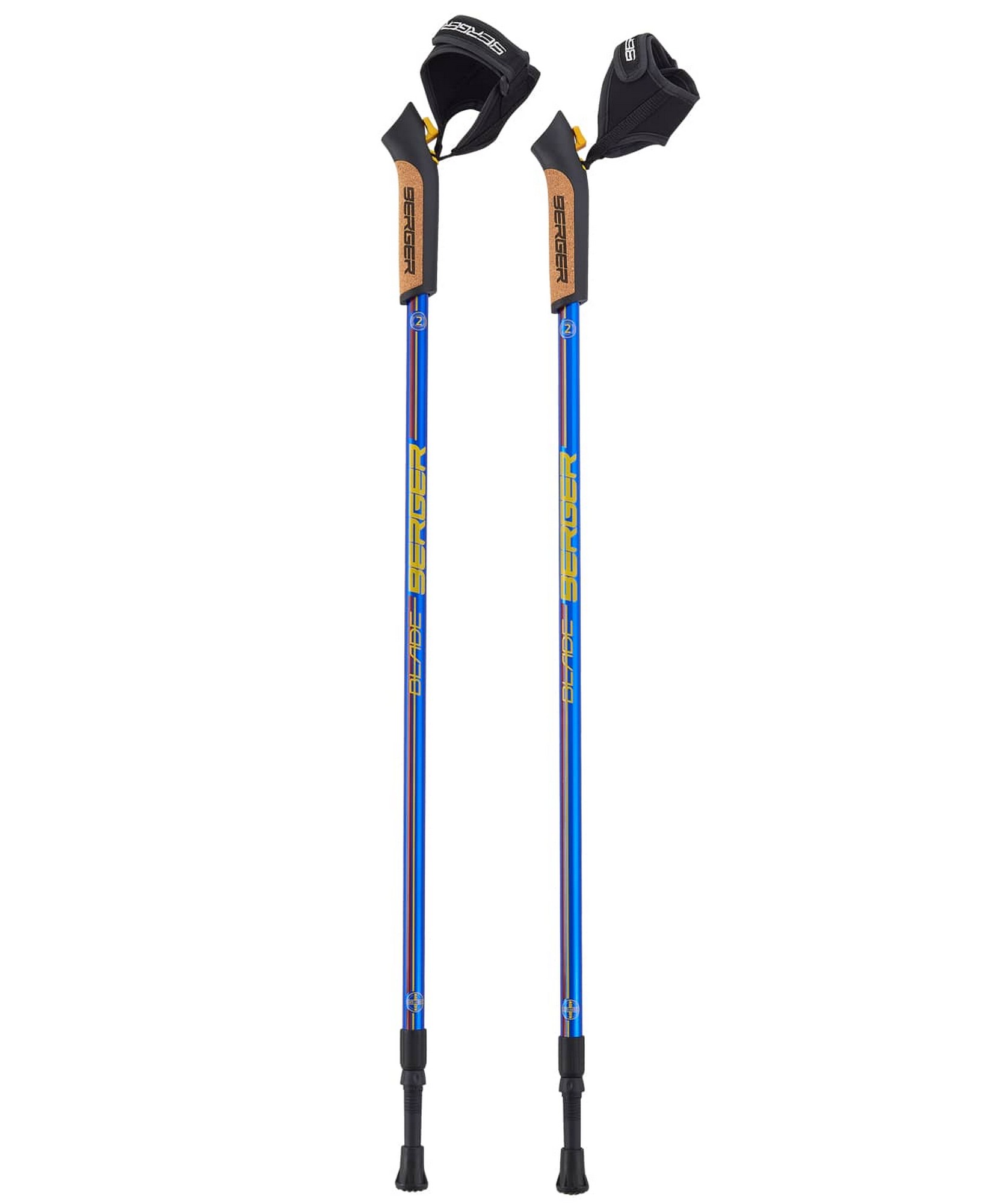 Купить Скандинавские палки Berger Blade 2-секционные, 77-135 см, синийкрасныйжелтый,