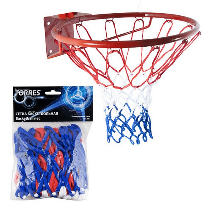 Сетка баскетбольная Torres нить 4мм SS11050 бело-сине-красная,  - купить со скидкой