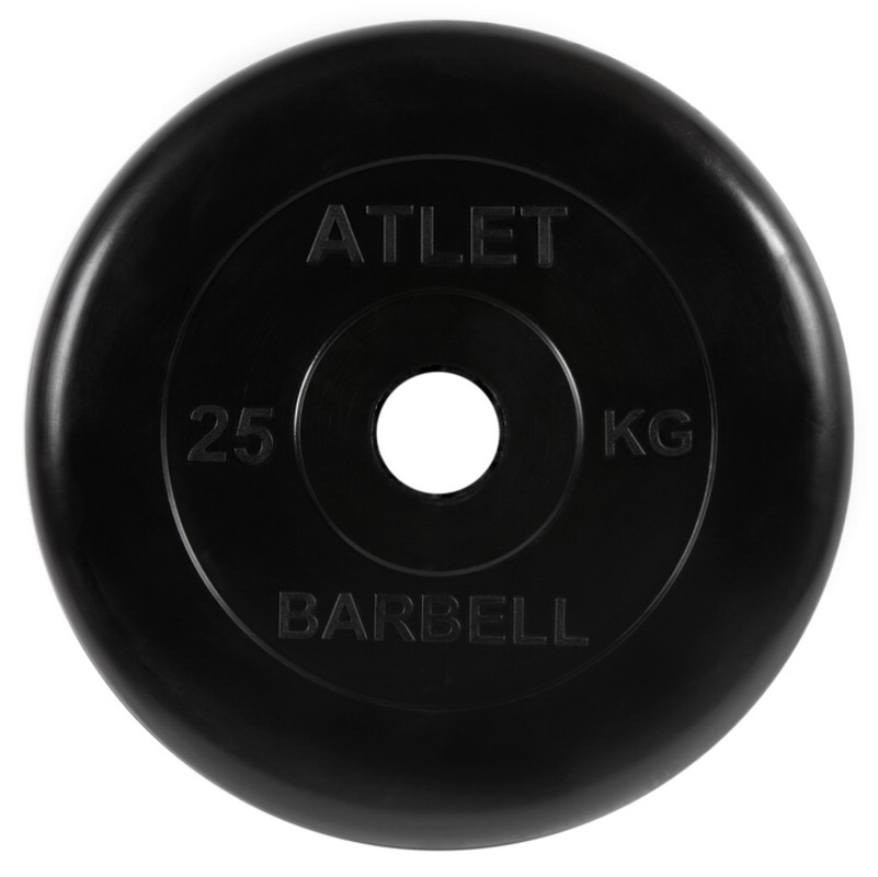 фото Диск обрезиненный d51мм mb barbell atlet 25кг черный mb-atletb51-25