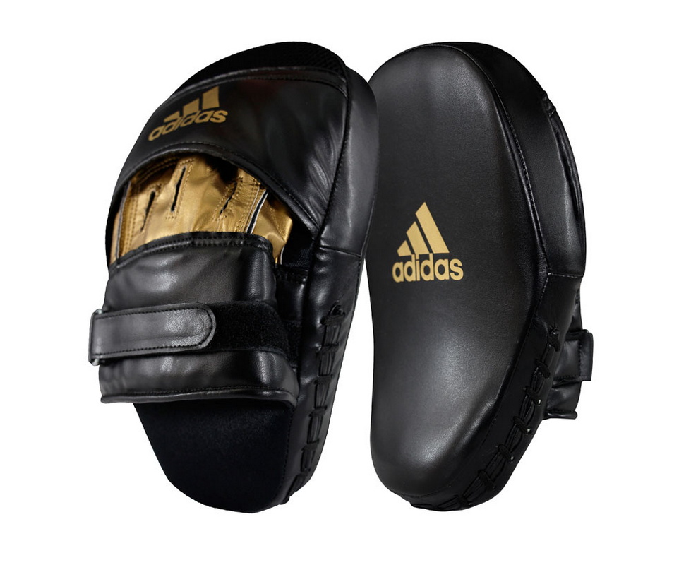 Лапы Adidas Training Curved Focus Mitt Short черно-золотые adiSBAC01,  - купить со скидкой