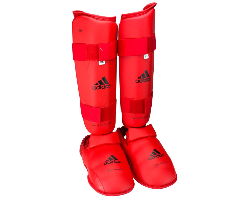 фото Защита голени и стопы adidas wkf shin removable foot красная 661.35