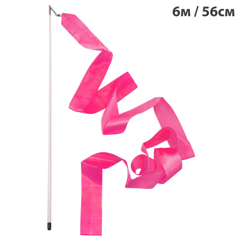 Лента гимнастическая Sportex B25984-3 6м, с палочкой 56см, розовый