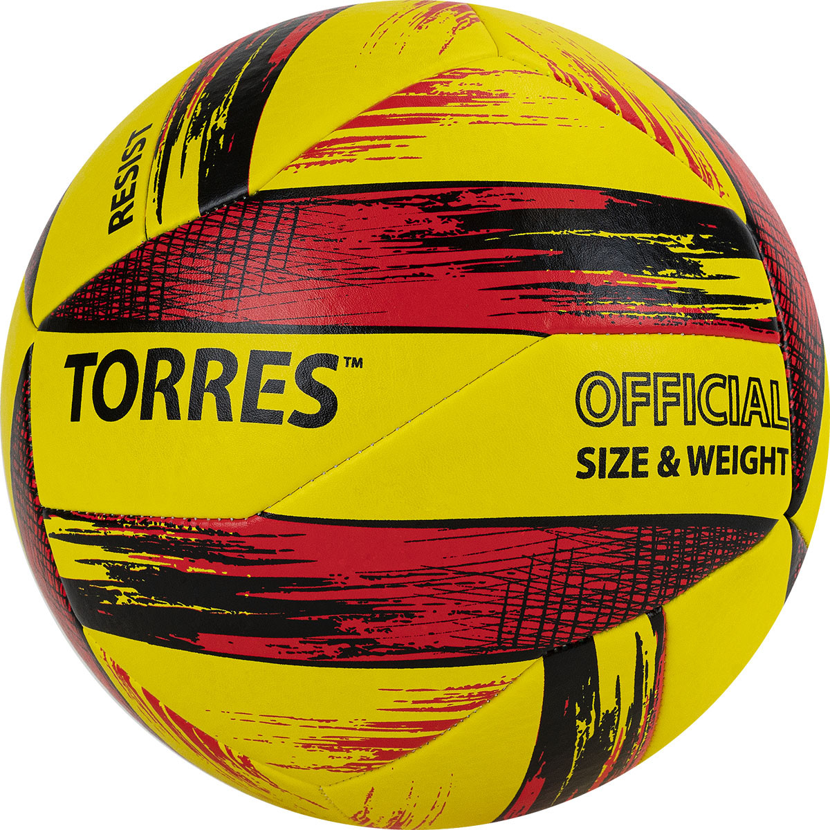 Купить Мяч волейбольный Torres Resist V321305, р.5, синт. кожа (ПУ), гибрид, бут.кам.желто-красно-черный,