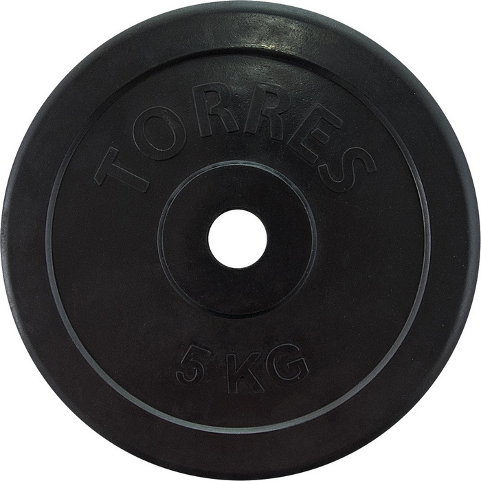 Купить Диск обрезиненный Torres 5 кг PL50705, d.25мм, черный,