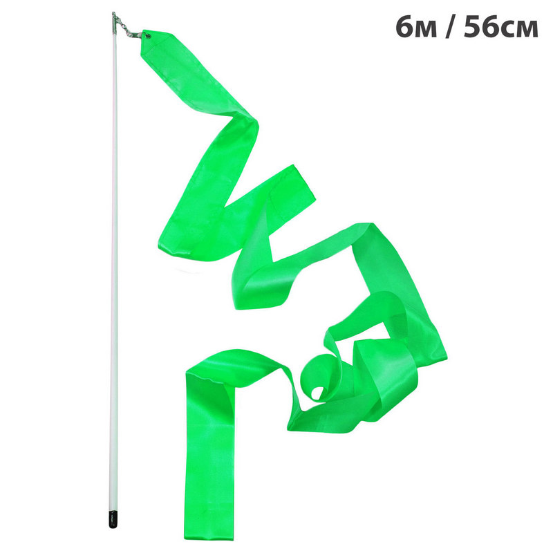 Лента гимнастическая Sportex l6м, с палочкой l56см B25984-6 зеленый