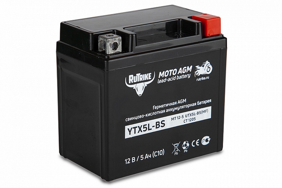Аккумулятор стартерный для мототехники RuTrike YTX5L-BS (12V/5Ah) (UTX5L-BS, CT 1205, MT 12-5) 24014