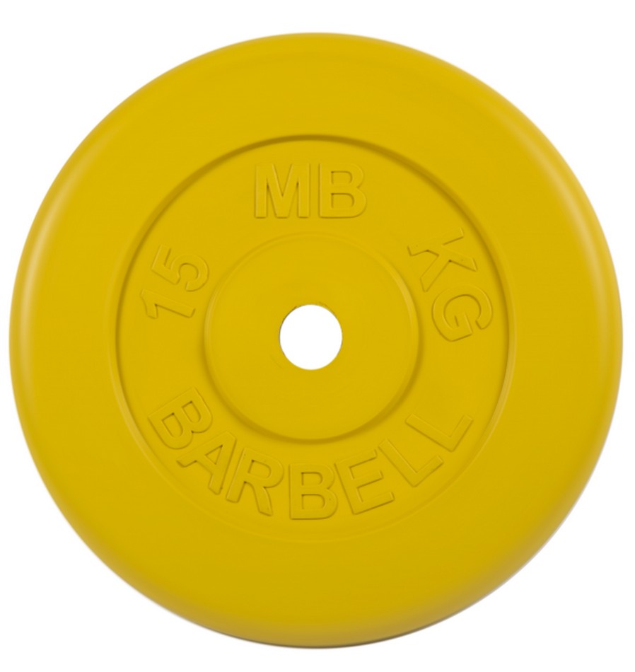 Купить Диск обрезиненный d26мм MB Barbell MB-PltC26-15 15 кг желтый, MB Barbell