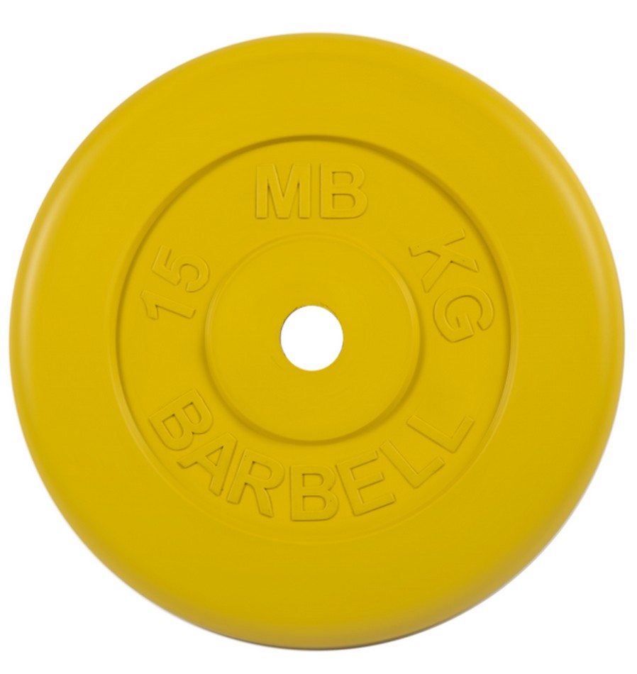 фото Диск обрезиненный d26мм mb barbell mb-pltc26-15 15 кг желтый mb barbell