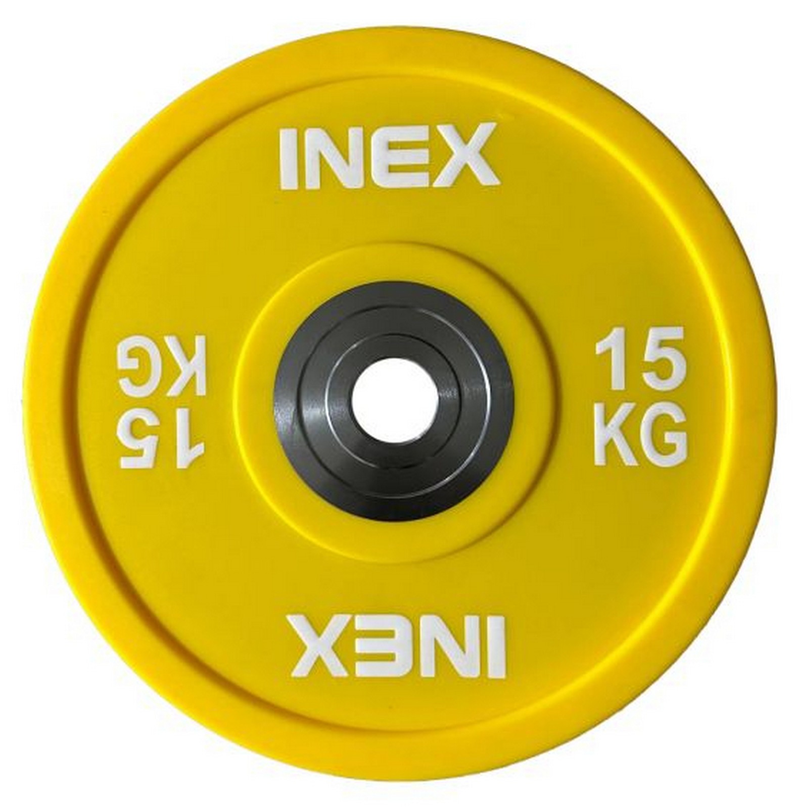 Олимпийский диск в уретане 15кг Inex PU Bumper Plate TF-P2100-15 желтый\белый - фото 1