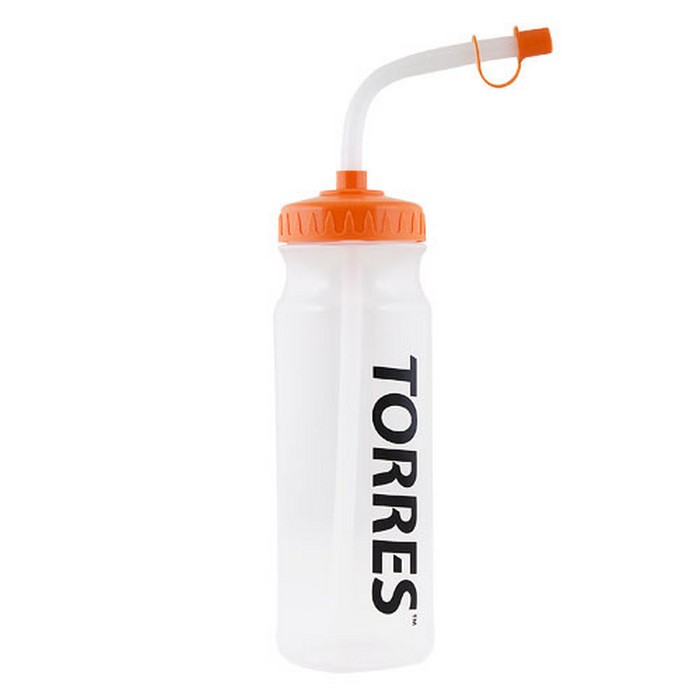 Купить Бутылка для воды Torres 750 мл, с трубкой SS1029 прозрачная, оранжевая крышка,