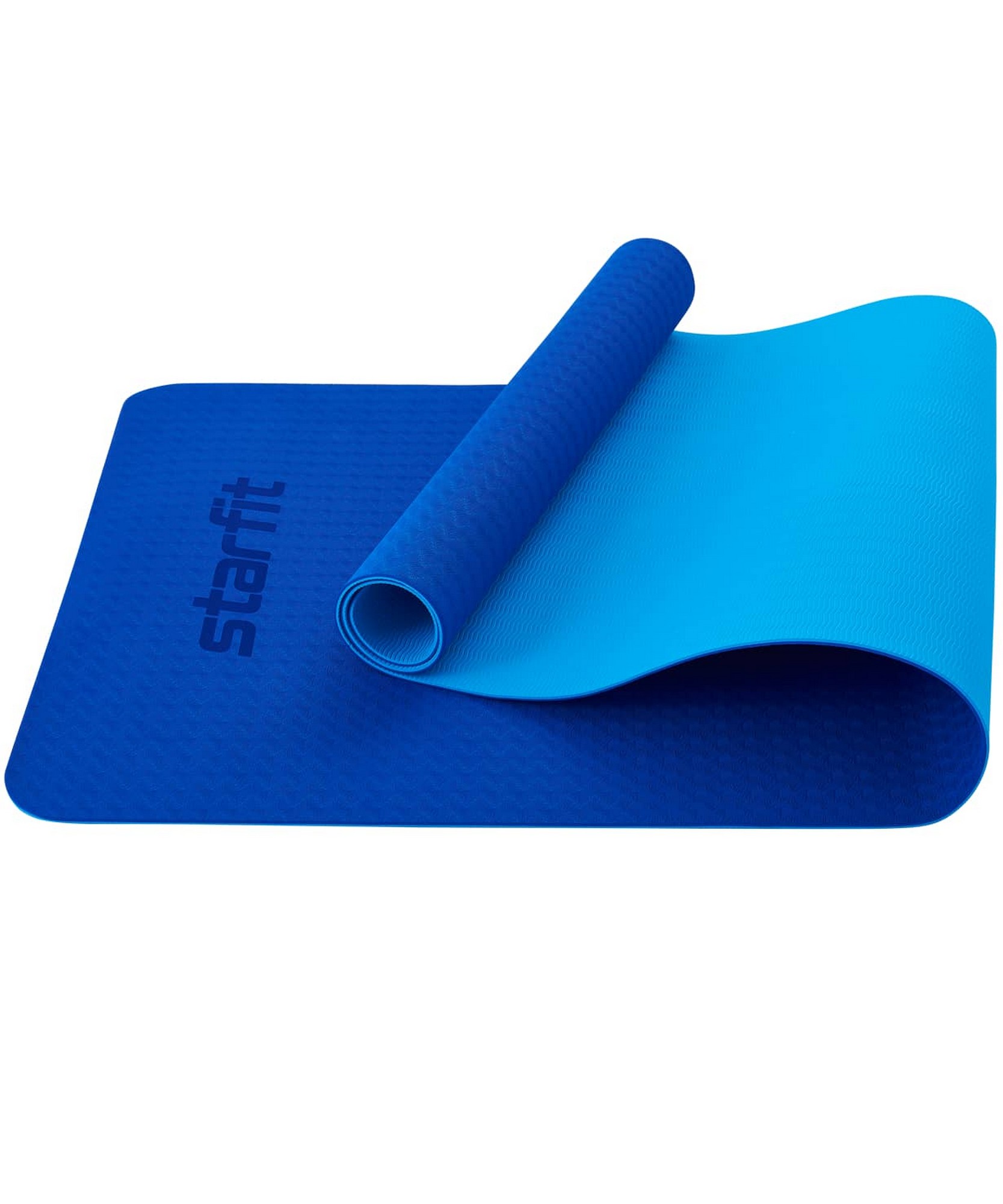 Коврик для йоги и фитнеса 173x61x0,4см Star Fit TPE FM-201 темно-синий\синий - фото 1
