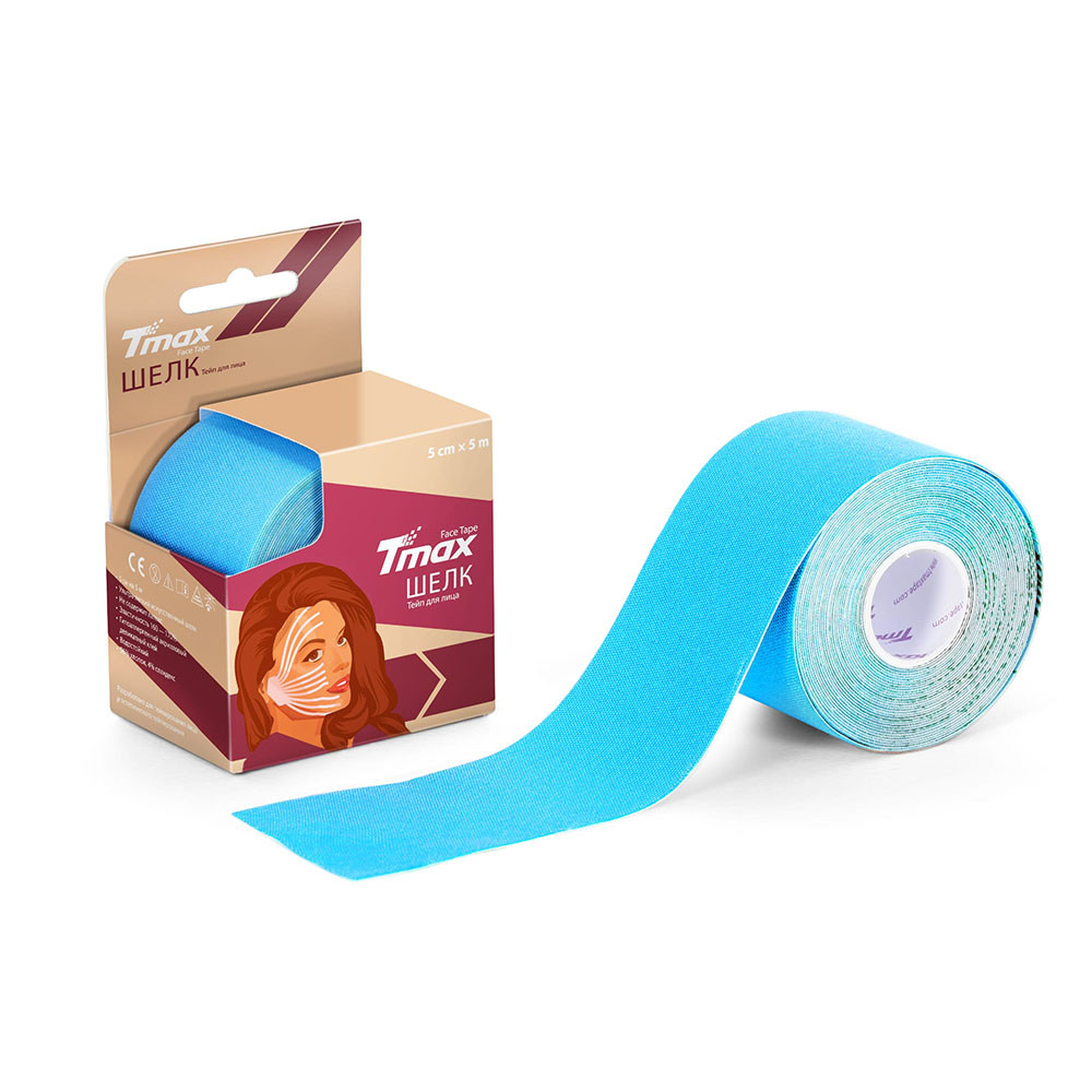 Тейп кинезиологический Tmax Beauty Tape (5cmW x 5mL), вискоза, голубой 1000_1000