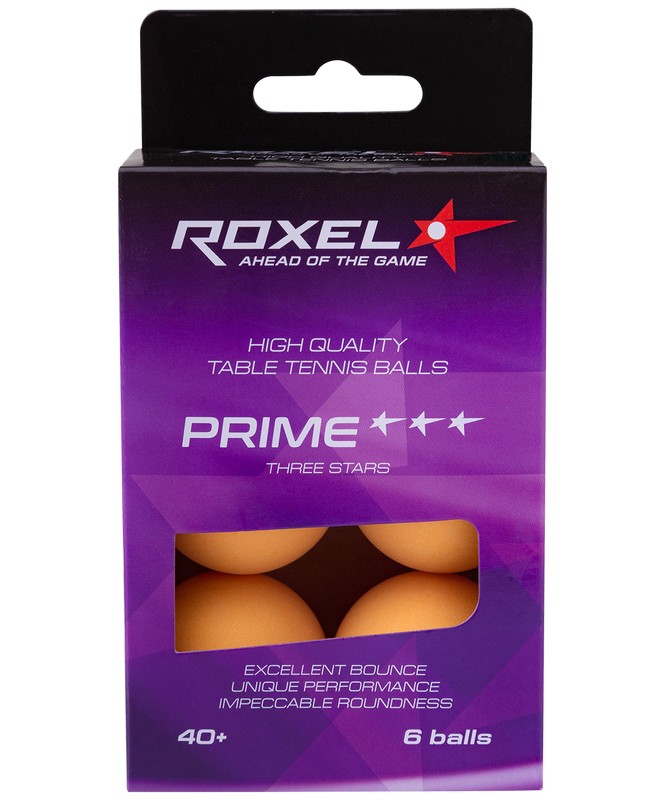 Мячи для настольного тенниса Roxel 3* Prime, 6 шт, оранжевый