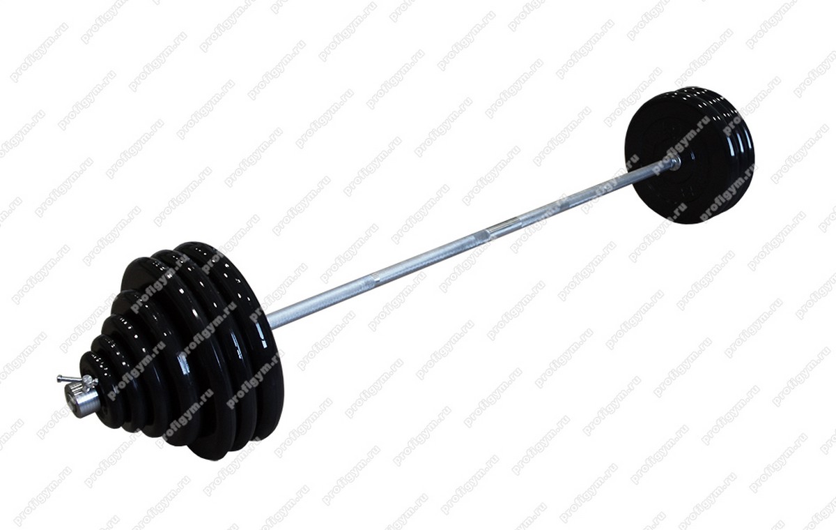 

Штанга тренировочная разборная ProfiGym 160 кг в наборе, диски обрезиненные, гриф1900x26мм ШТР-160-26