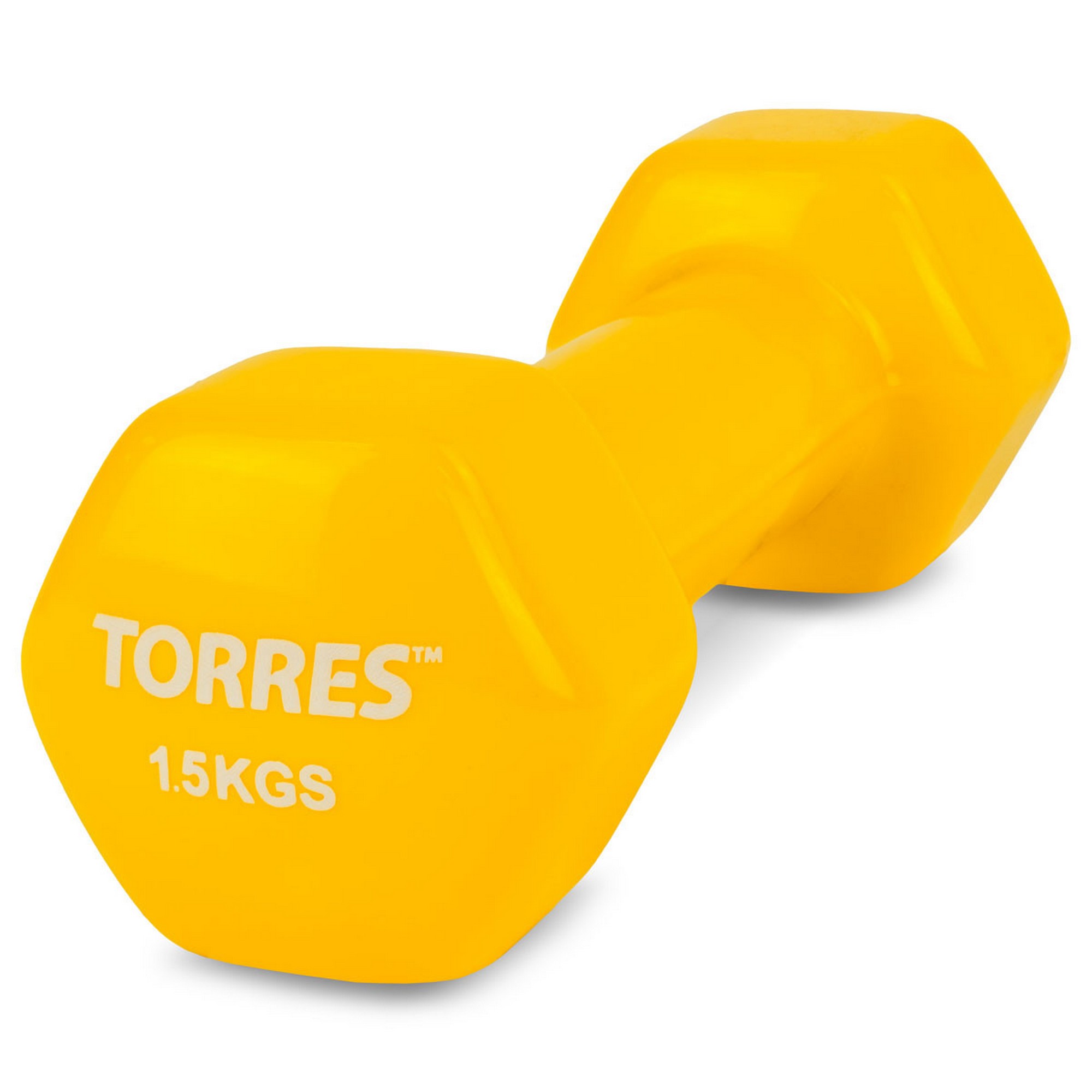 Гантель 1,5 кг Torres металл в виниловой оболочке, форма шестигранник PL522203 желтый 2000_2000